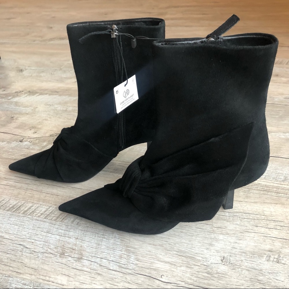 NWT ZARA Bow Pointed Toe Stiletto Booties - Picture 2 of 12